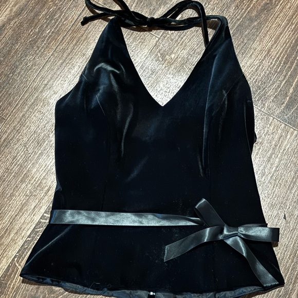 Vintage Y2K Xscape Black Velvet Top Halter Neck Womens Size 8 Whimsigoth Witchy - Picture 2 of 4
